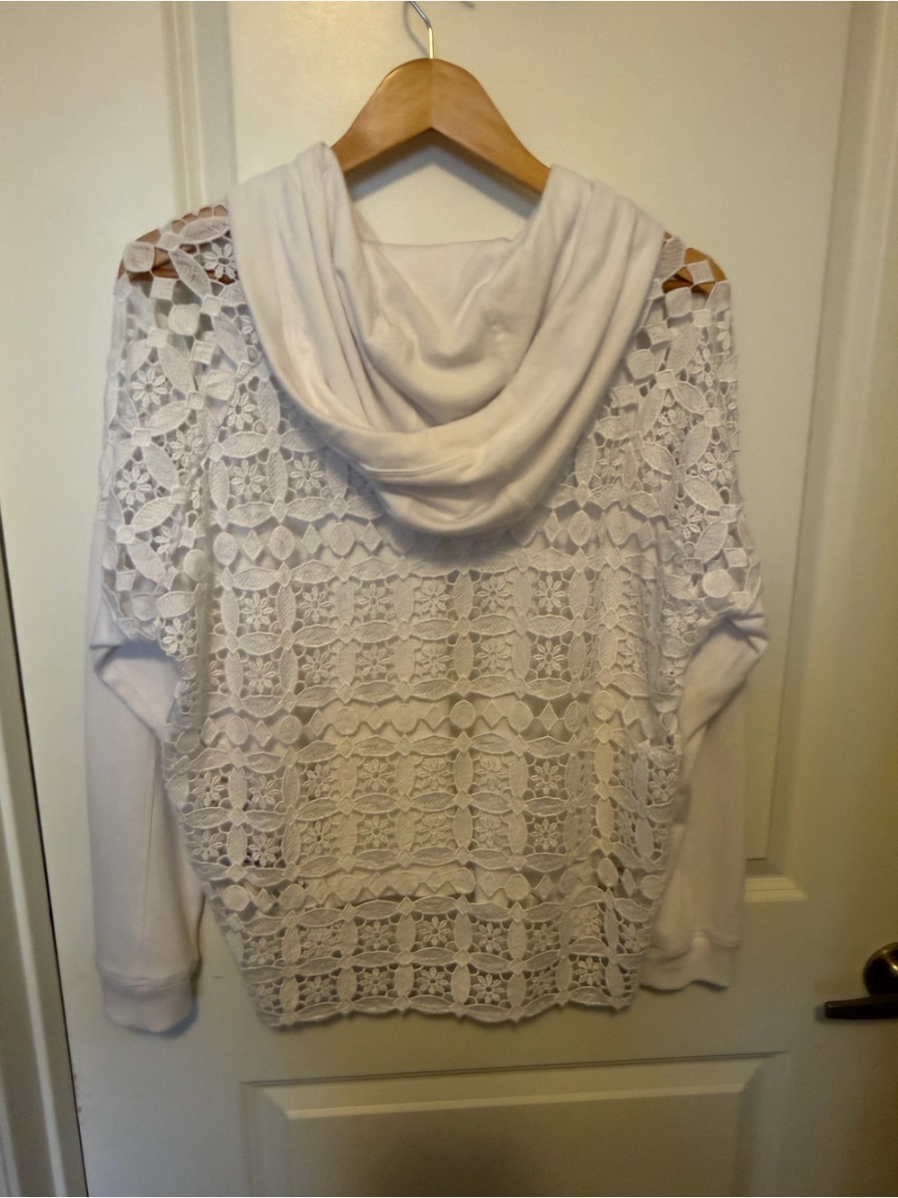 Donna Karan White Lace-Trim Hooded Sweatshirt - Picture 3 of 4